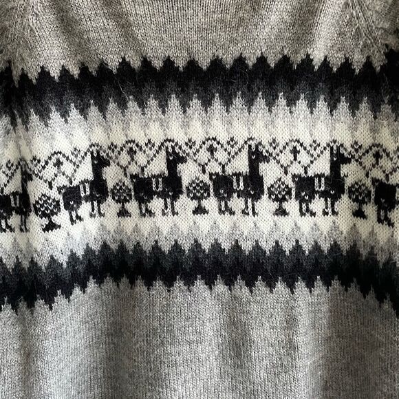 LAMA LUX Peru Wool Zip Front Knit Cardigan Sweater Jacket Gray Black White M/L - Picture 6 of 8